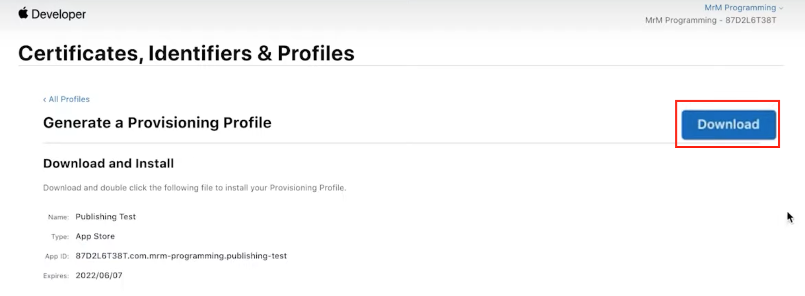 Download Provisioning Profile