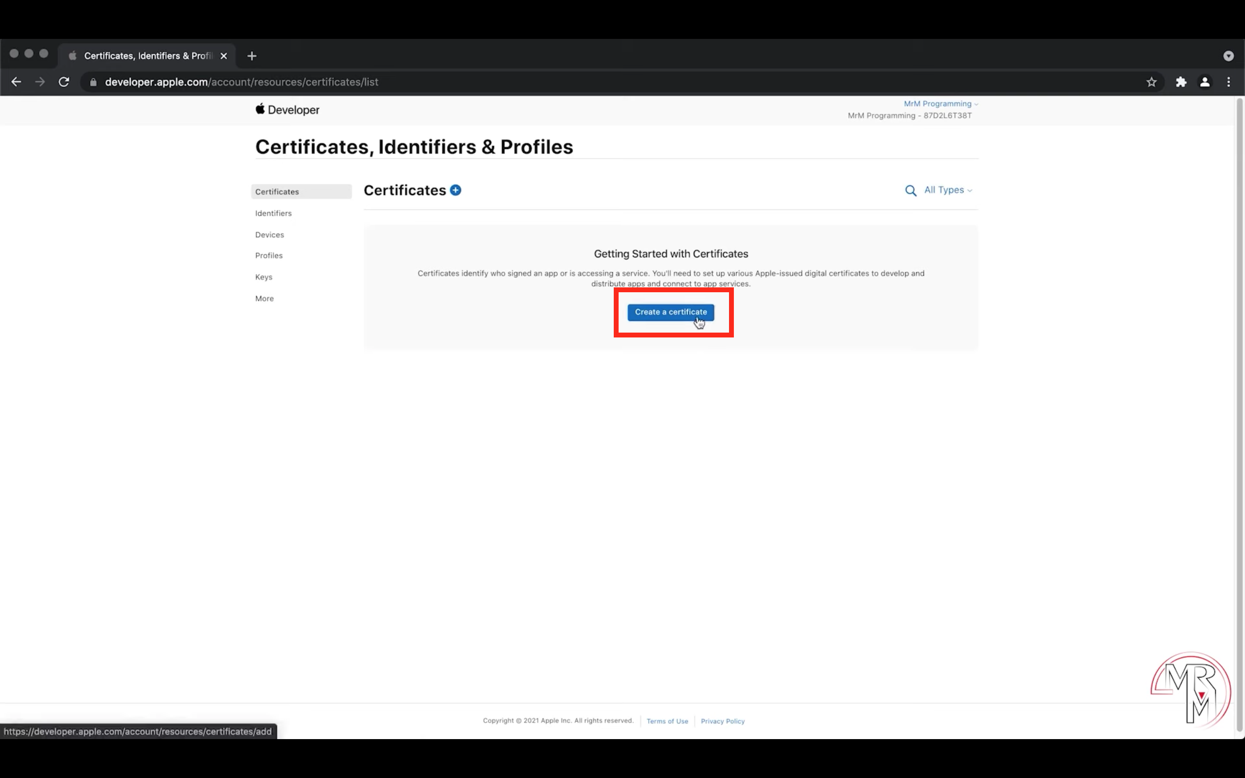 Create a certificate