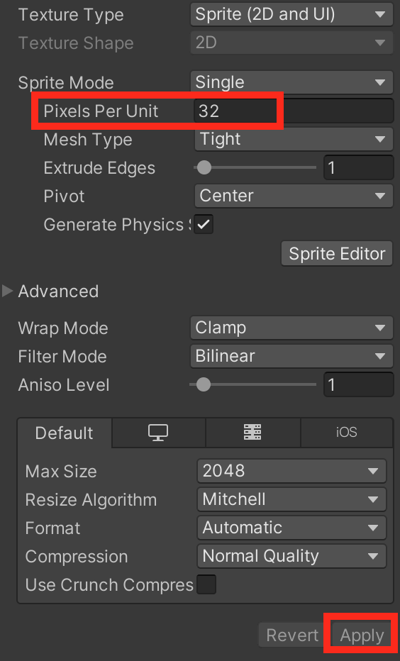 Setting Pixels Per Unit