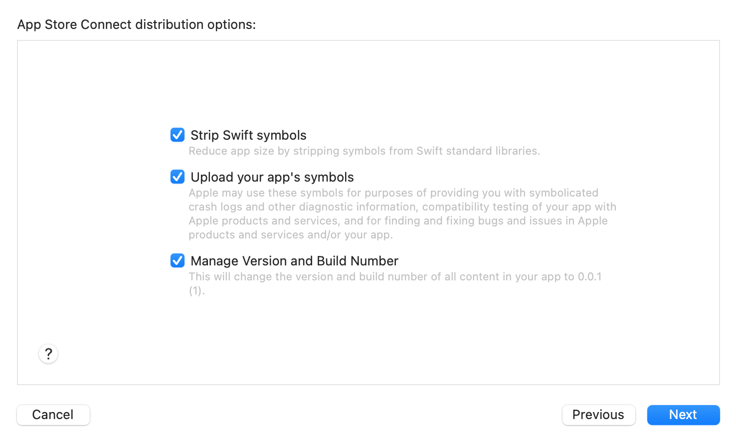 App Store Connect distribution options
