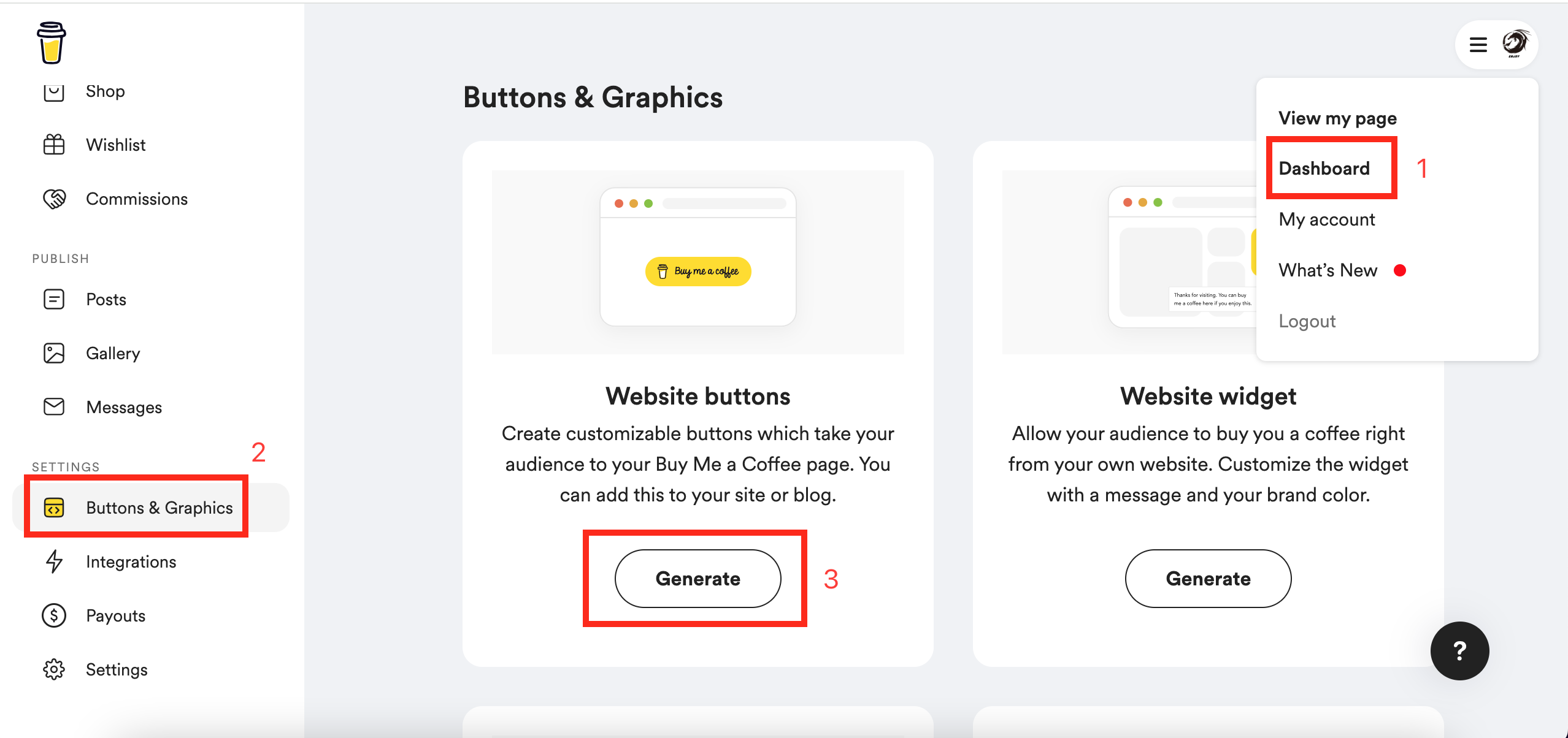 Website buttons generate